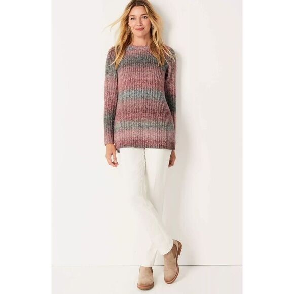 J.Jill Cozy Ombré Stripes Textured Sweater Pink Gray Medium - Picture 2 of 8